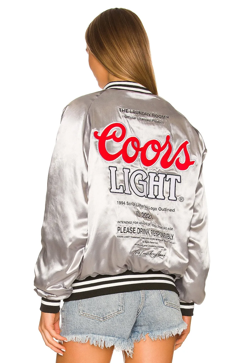 The Laundry Room Coors Light Varsity Bomber Jacket in SIlver