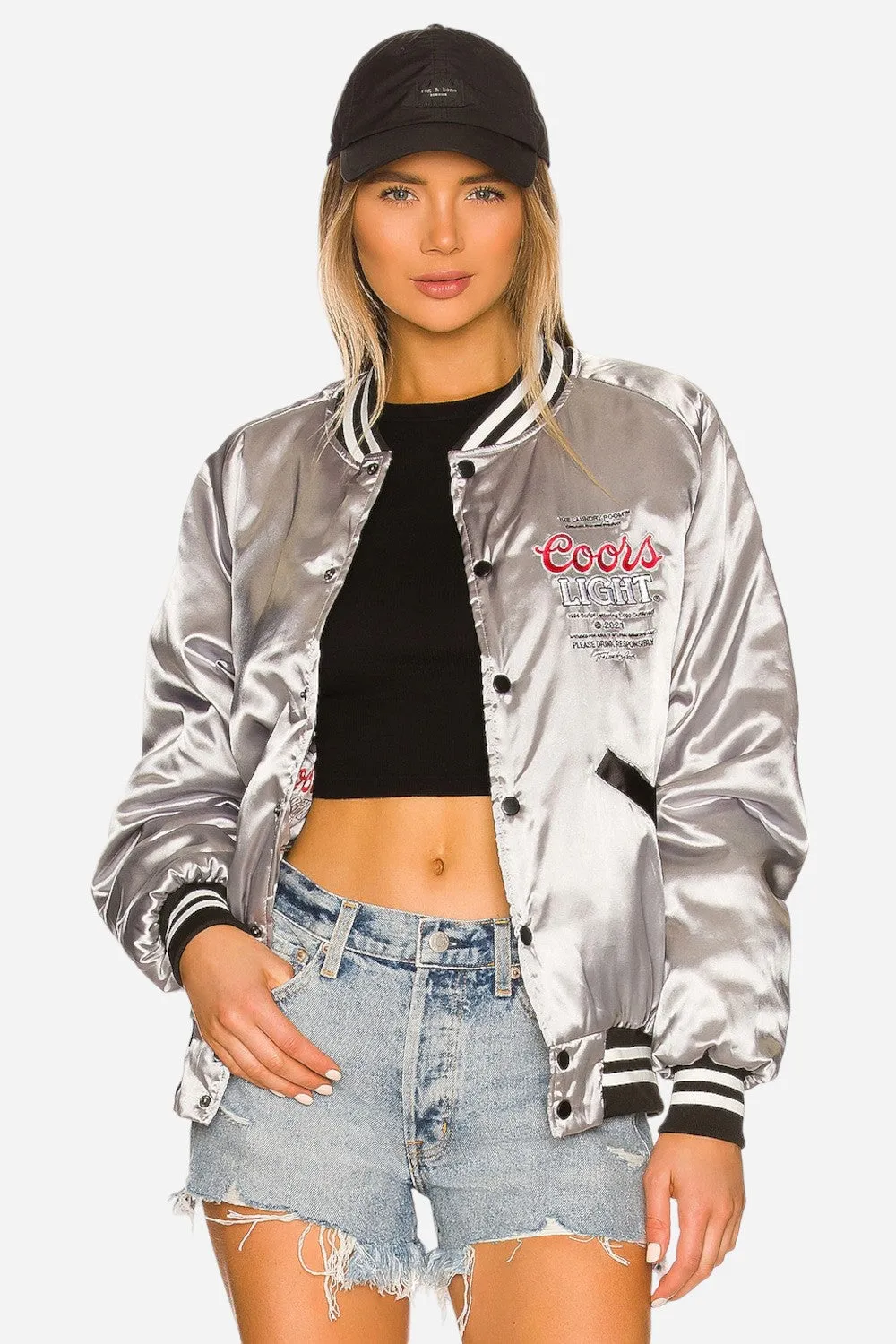 The Laundry Room Coors Light Varsity Bomber Jacket in SIlver