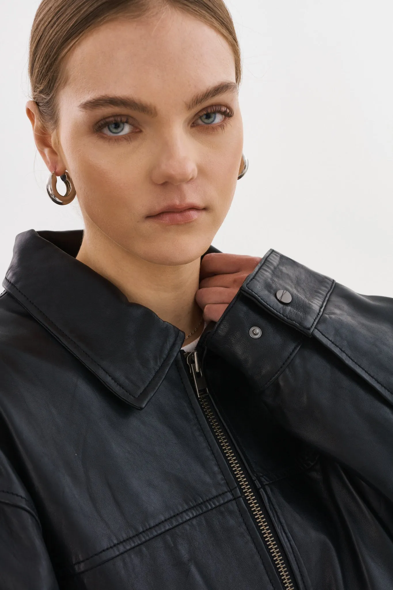 THEIA | Leather Bomber Jacket