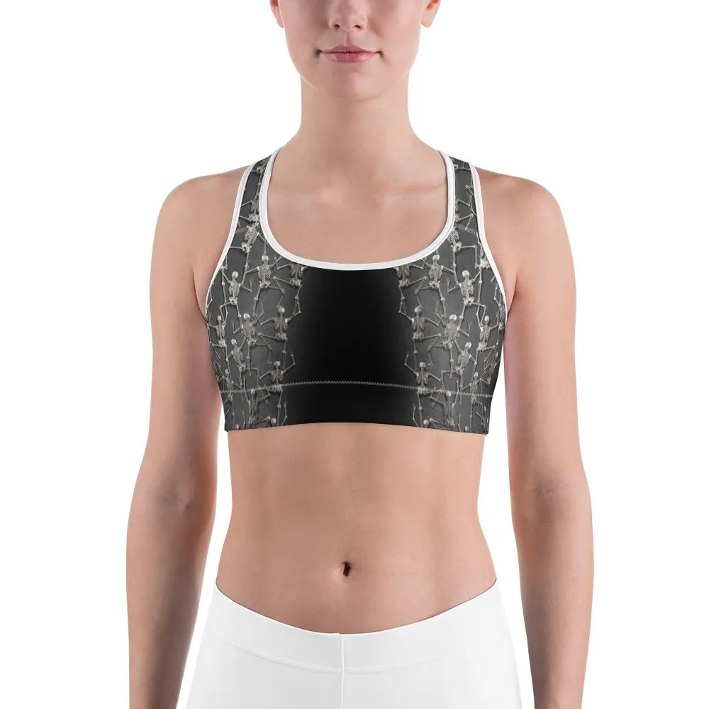 Tiny Skeletons Creeping Up Sports Bra