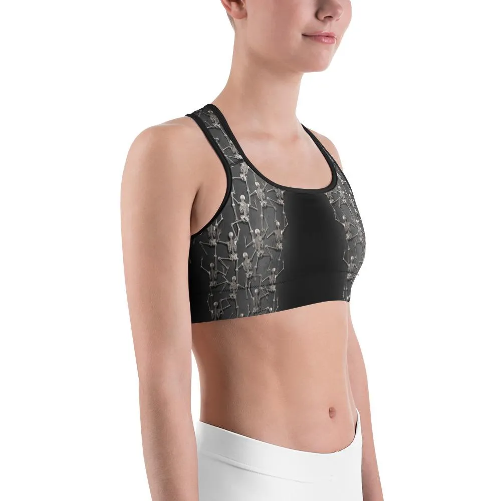 Tiny Skeletons Creeping Up Sports Bra