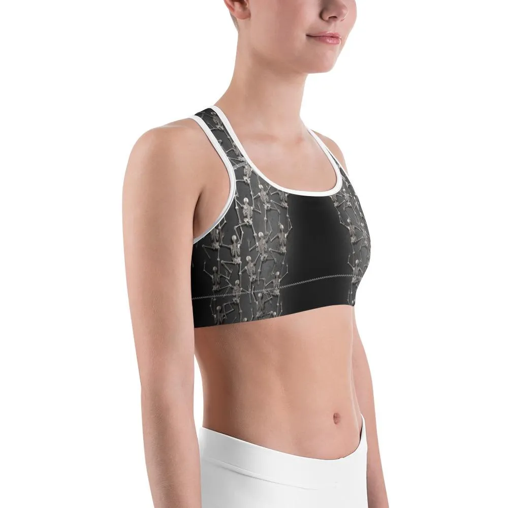 Tiny Skeletons Creeping Up Sports Bra