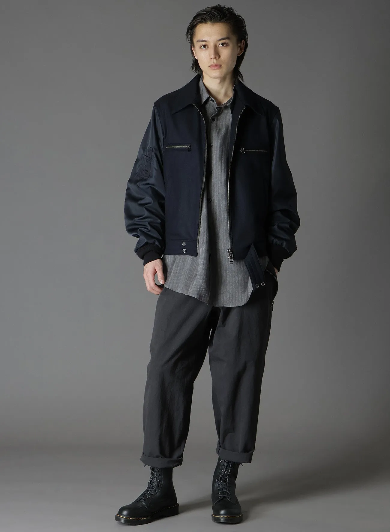 TOP DYED LIGHT FLANNEL  NYLON TWILL SINGLE RIDERS  JACKET