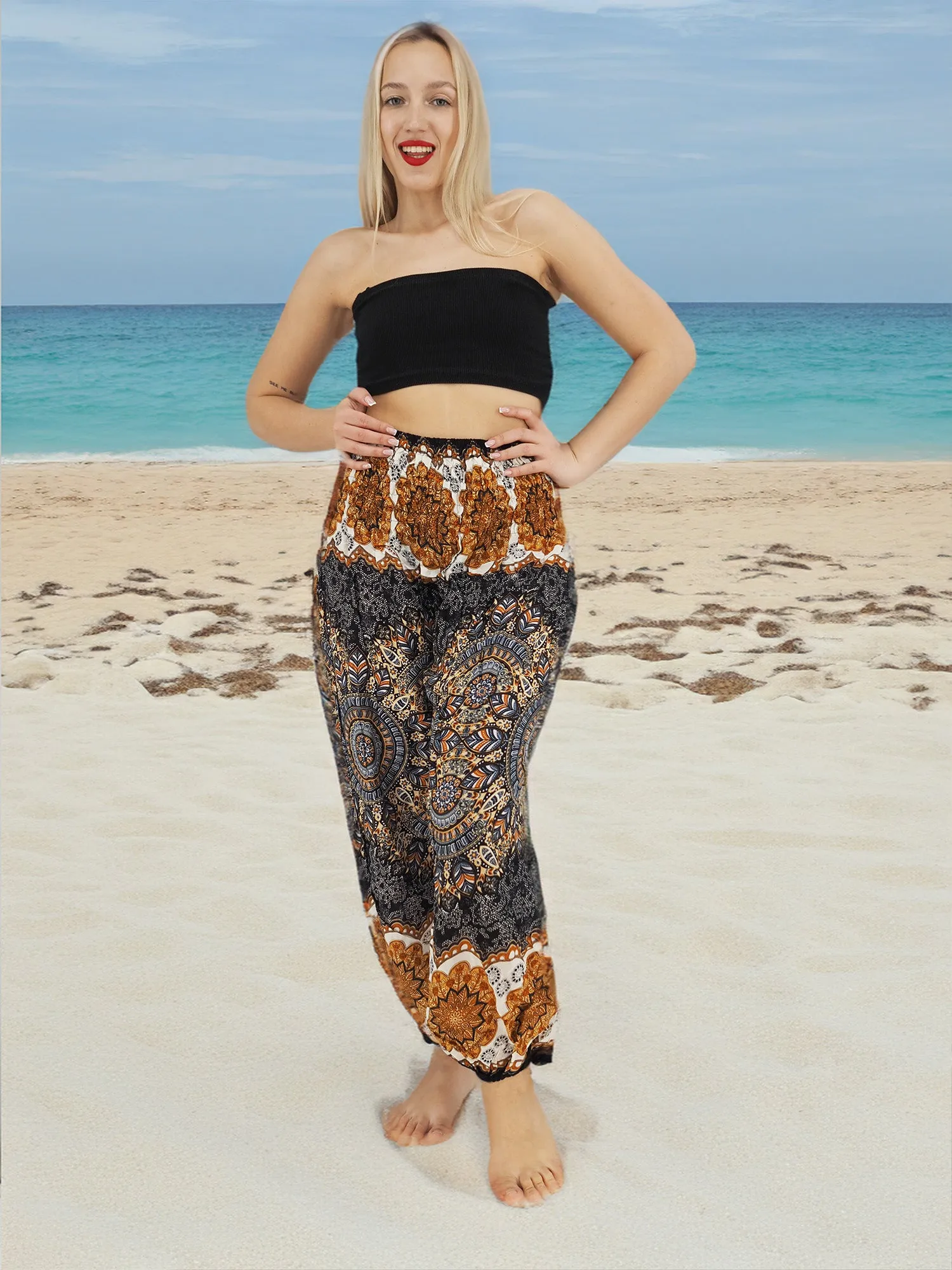 Unisex Harem Yoga Hippie Boho Pants in Navy And Copper Tones Color XL