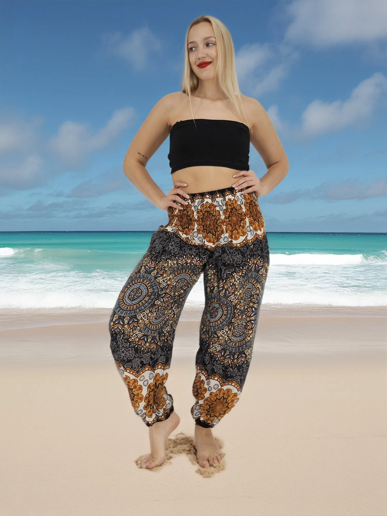 Unisex Harem Yoga Hippie Boho Pants in Navy And Copper Tones Color XL