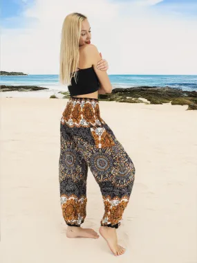 Unisex Harem Yoga Hippie Boho Pants in Navy And Copper Tones Color XL