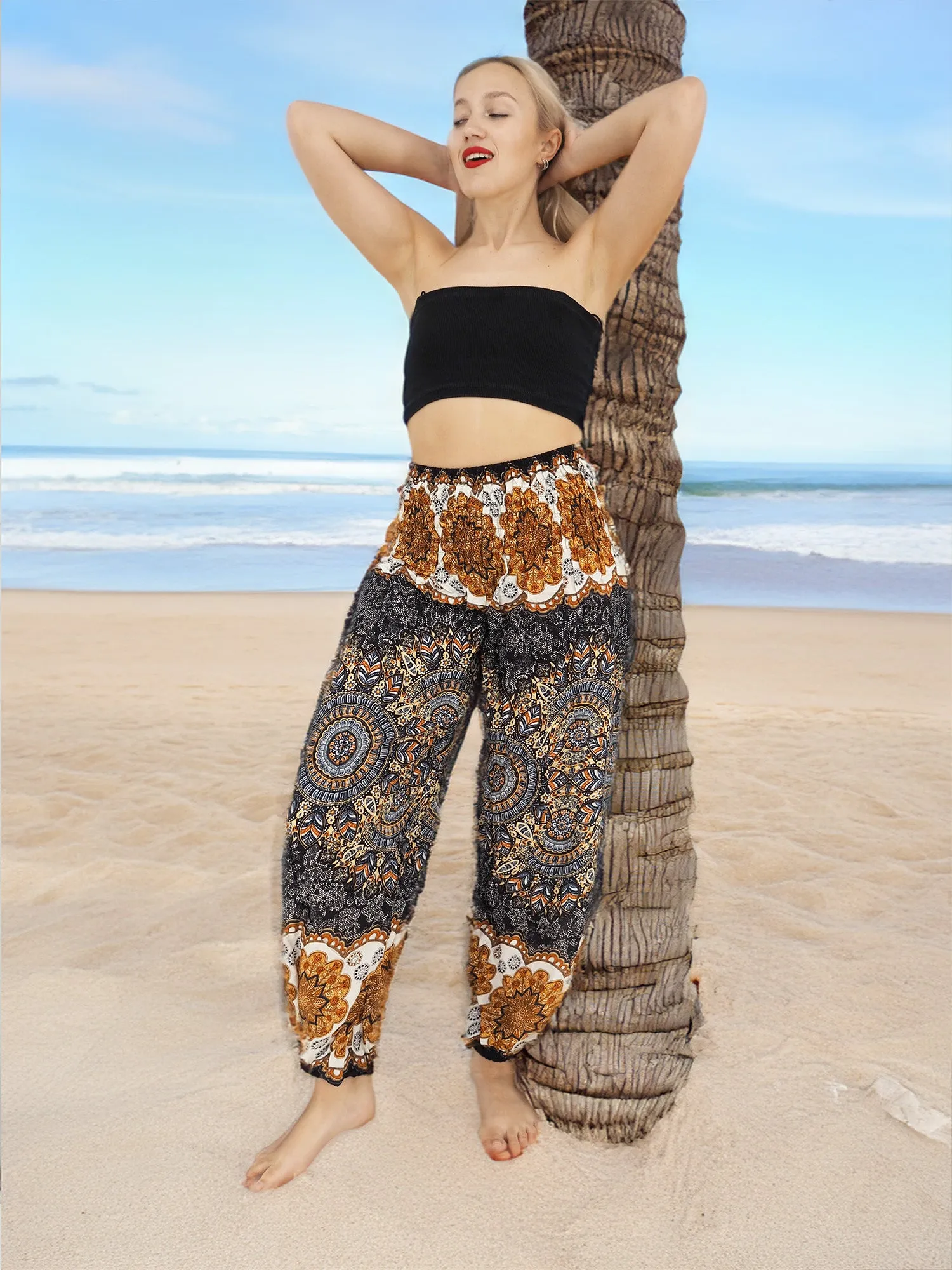 Unisex Harem Yoga Hippie Boho Pants in Navy And Copper Tones Color XL