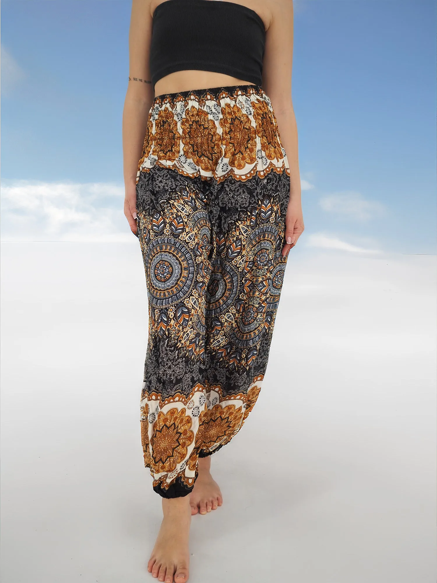 Unisex Harem Yoga Hippie Boho Pants in Navy And Copper Tones Color XL