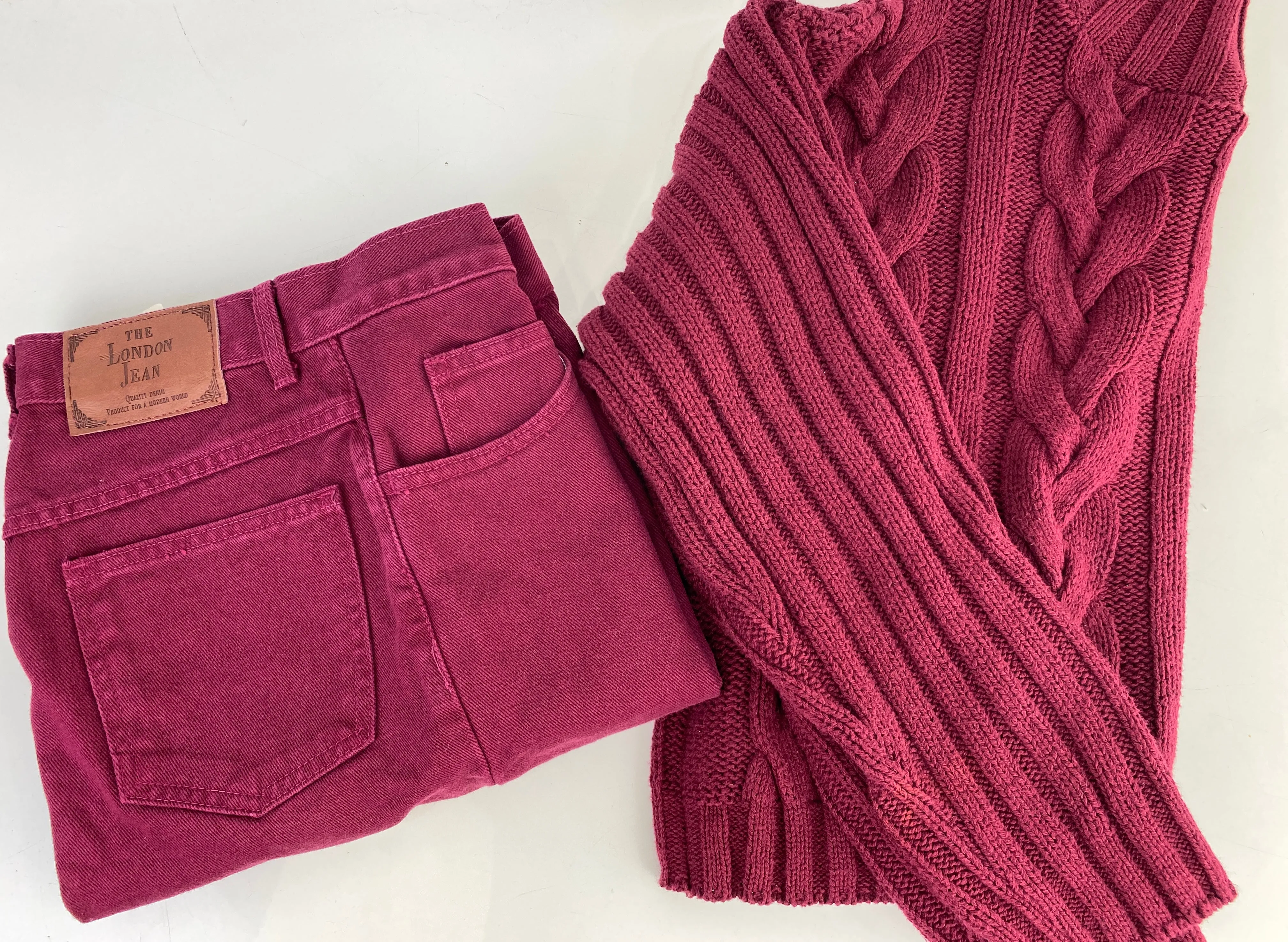 Vintage 1990s Deadstock Coloured Denim Mom Jeans and Knit Sweater Set, x4 Colours Available