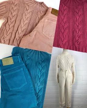 Vintage 1990s Deadstock Coloured Denim Mom Jeans and Knit Sweater Set, x4 Colours Available