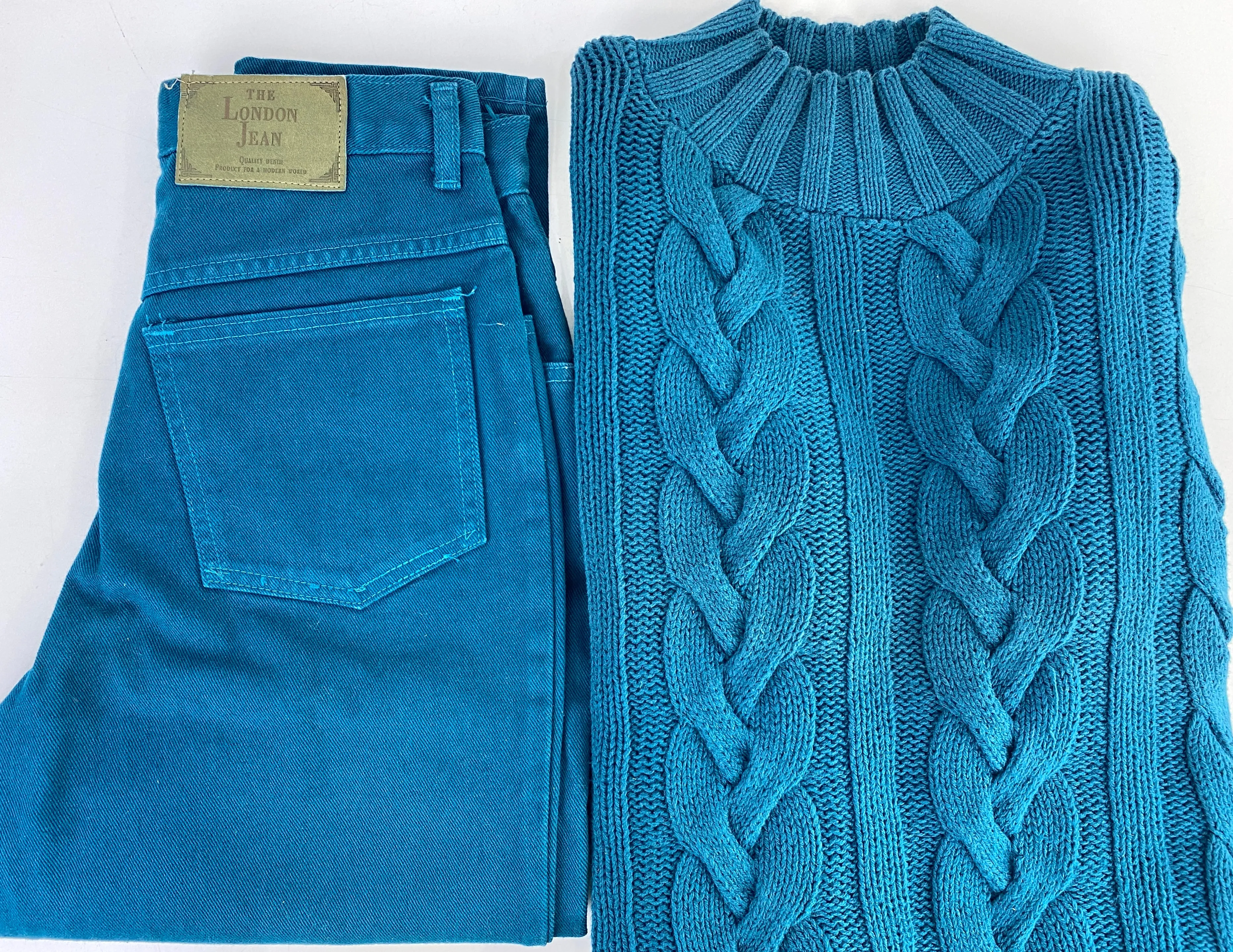 Vintage 1990s Deadstock Coloured Denim Mom Jeans and Knit Sweater Set, x4 Colours Available