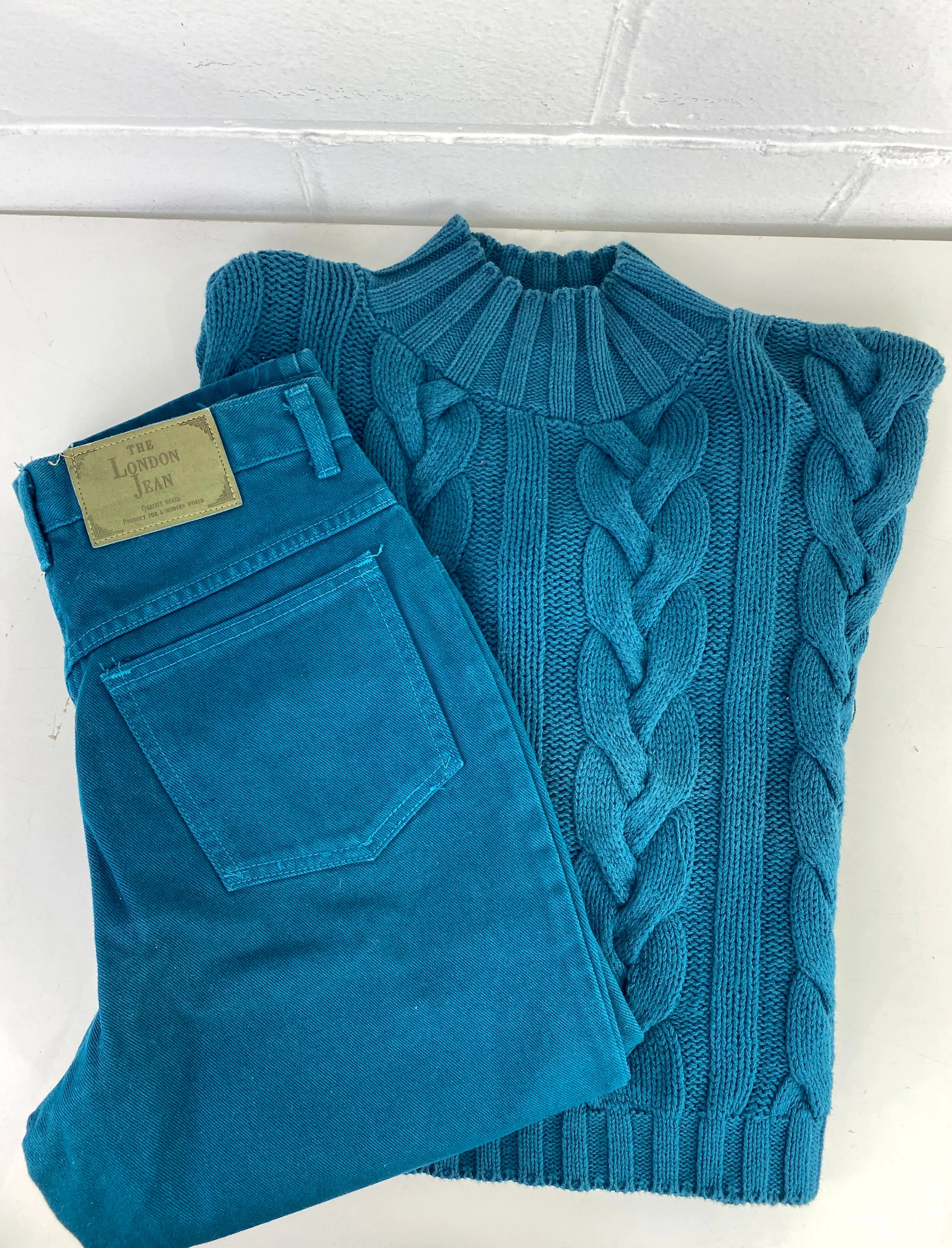 Vintage 1990s Deadstock Coloured Denim Mom Jeans and Knit Sweater Set, x4 Colours Available