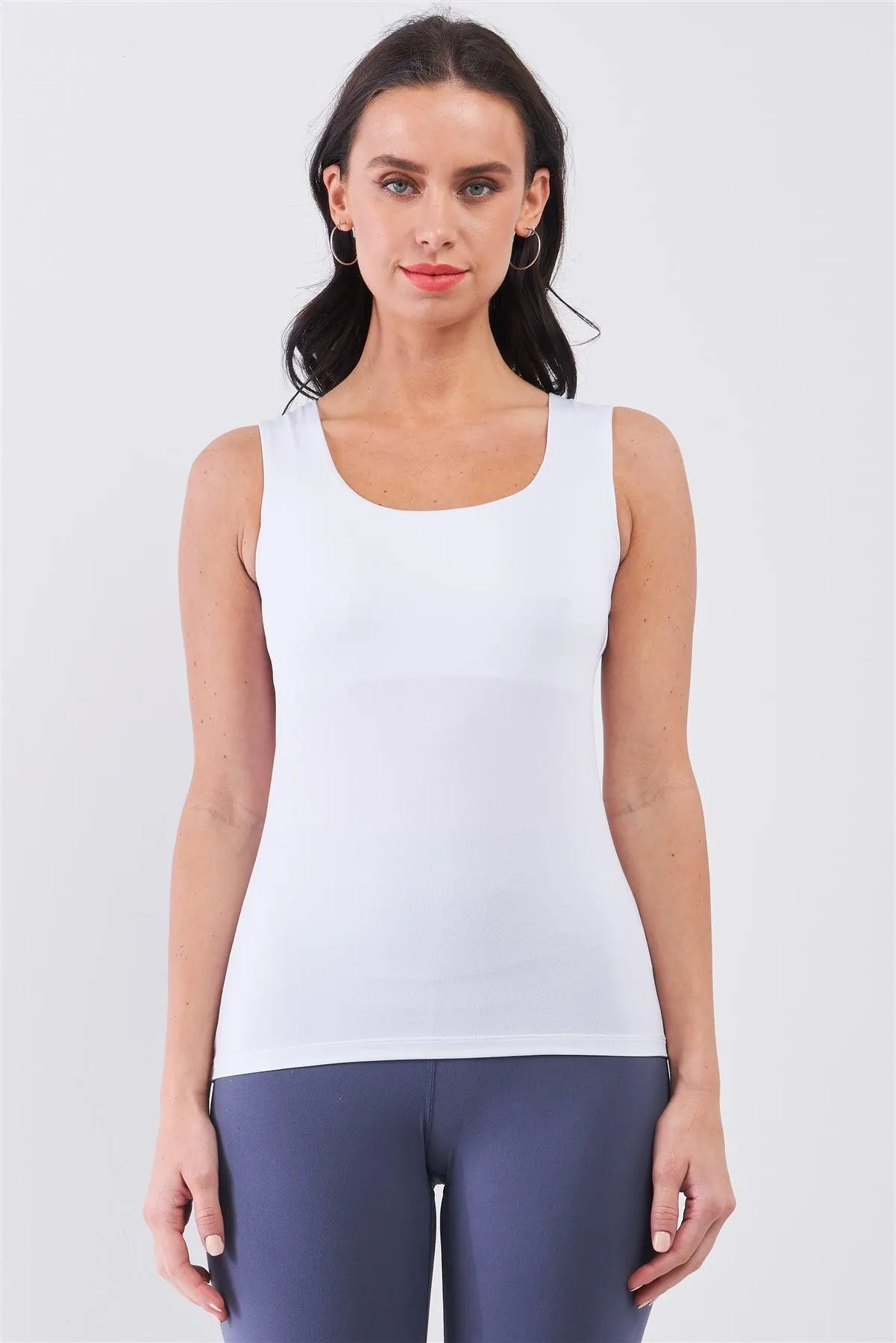 White Seamless Sleeveless Round Neck Tank Top /3-3-2