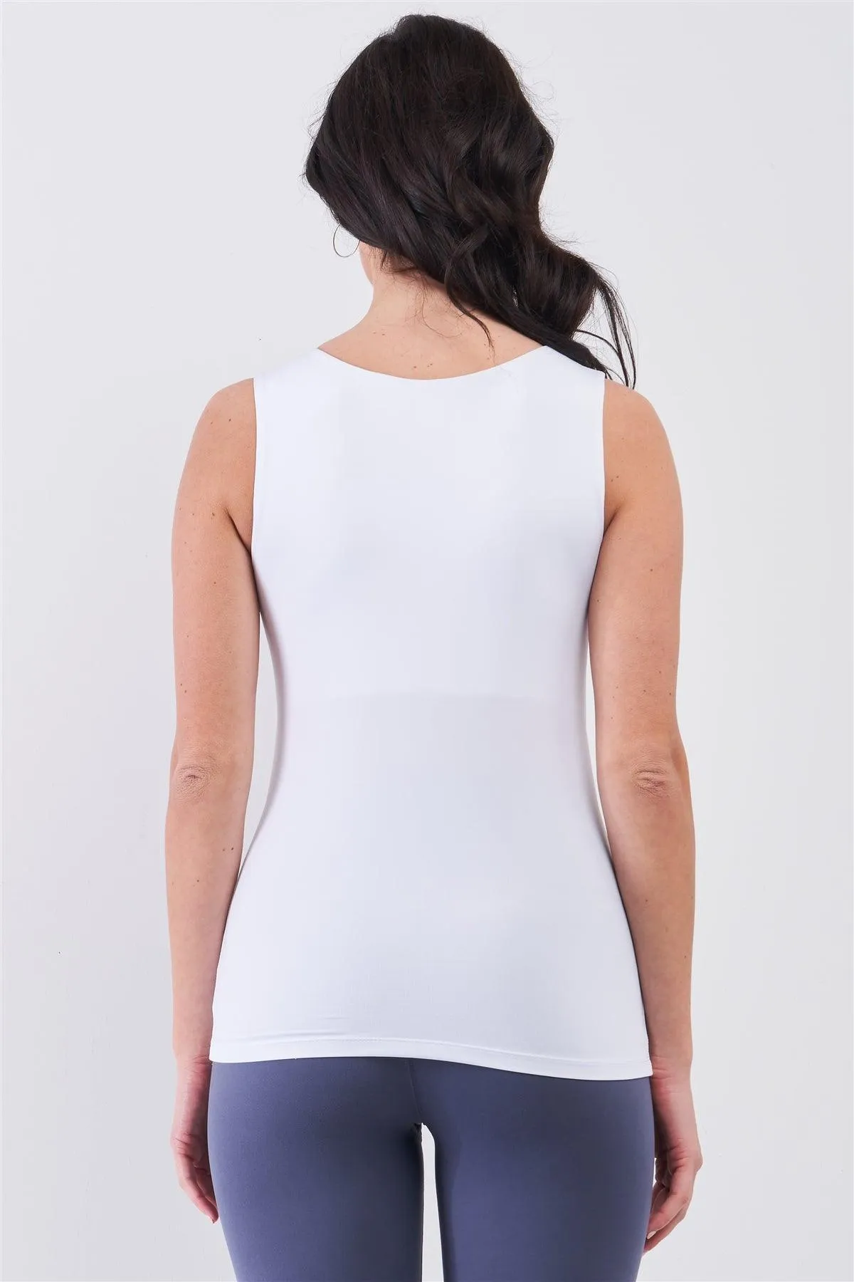 White Seamless Sleeveless Round Neck Tank Top /3-3-2